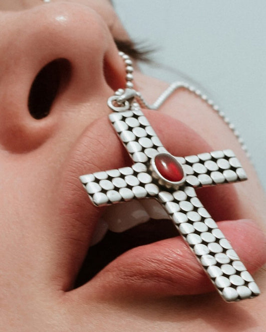 Silver cross with cornelian stone
