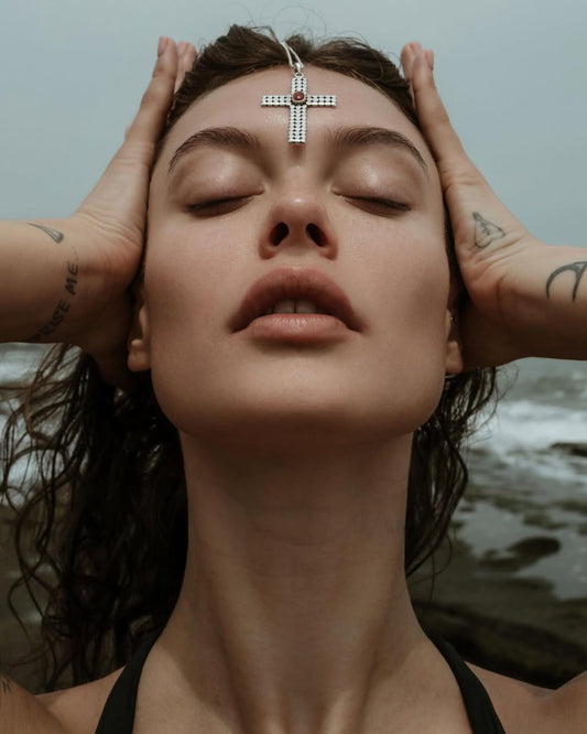 Silver cross with cornelian stone