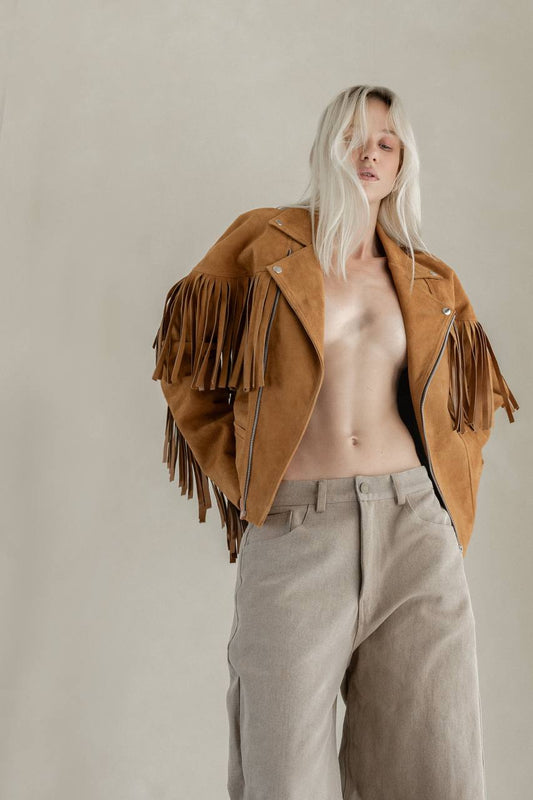 Fringe jacket in camel
