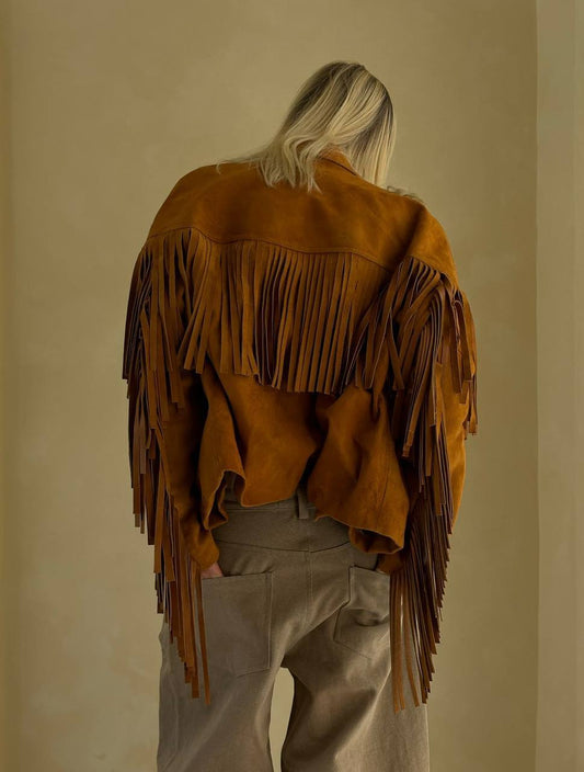 Fringe jacket in camel