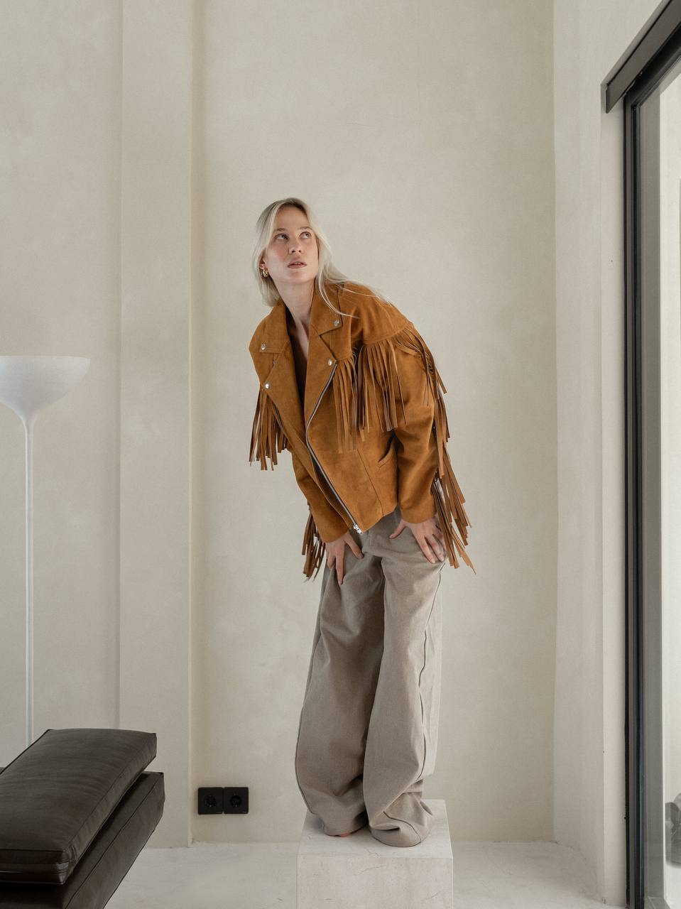 Fringe jacket in camel