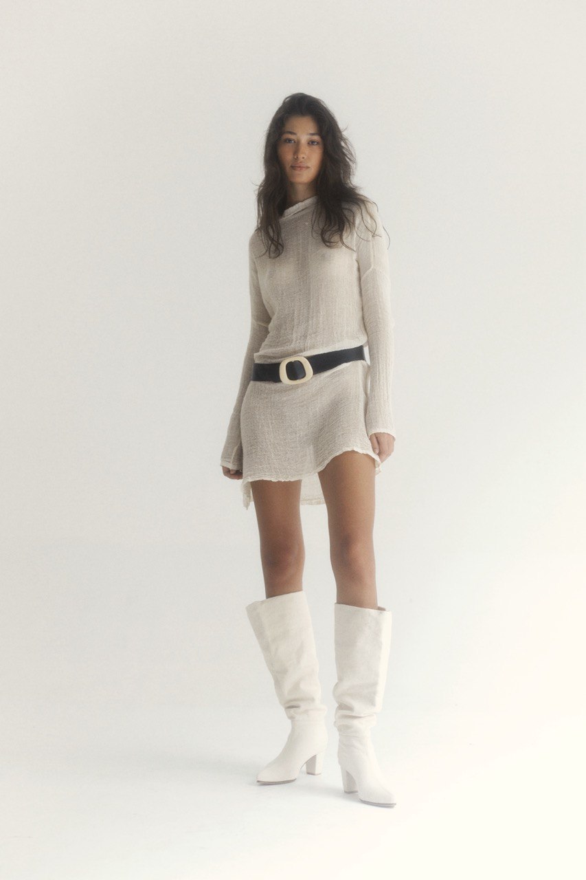 Denim knee high-heel boots