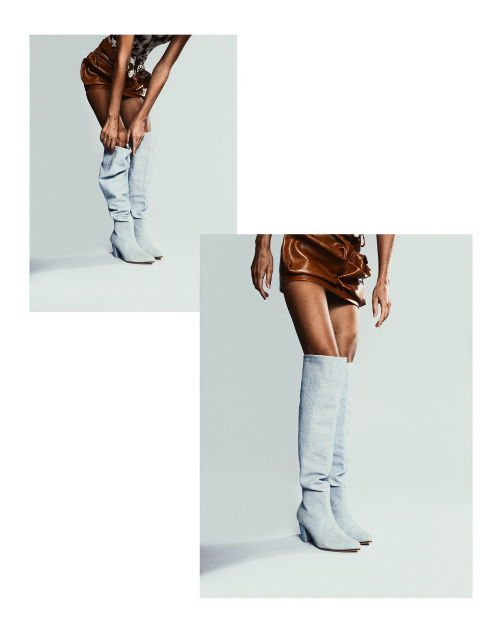 Denim knee high-heel boots