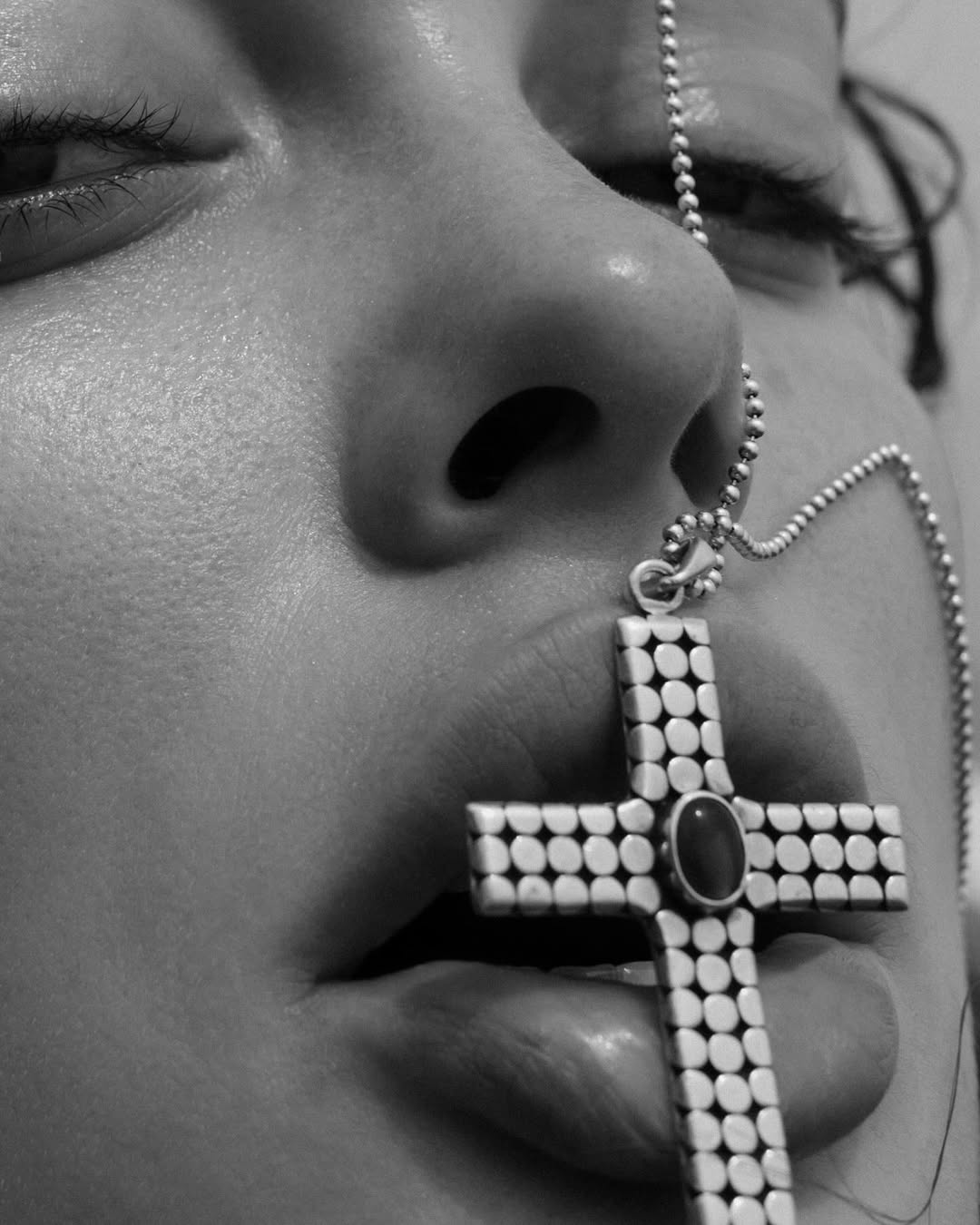 Silver cross with cornelian stone
