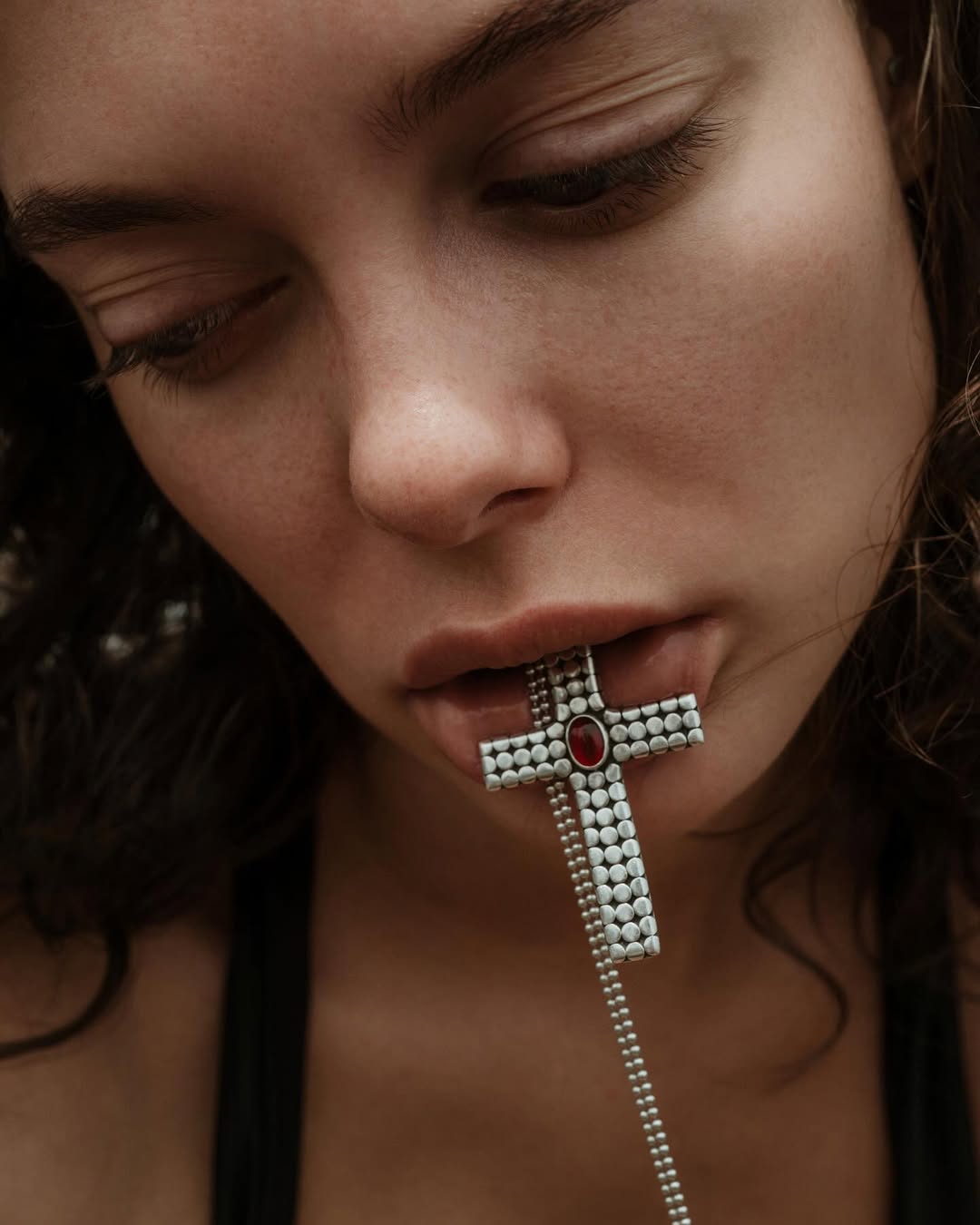 Silver cross with cornelian stone