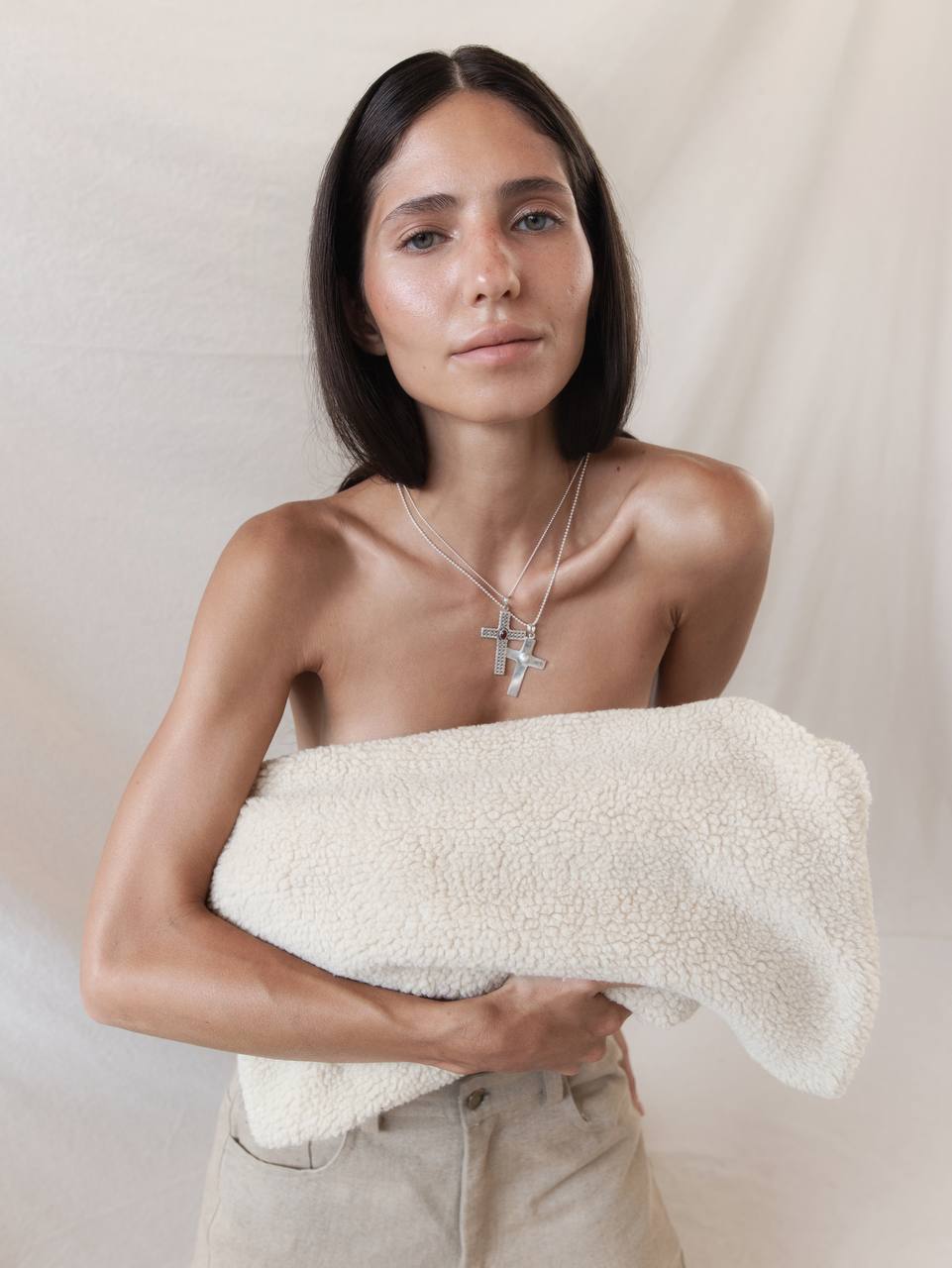 Silver cross with natural pearl