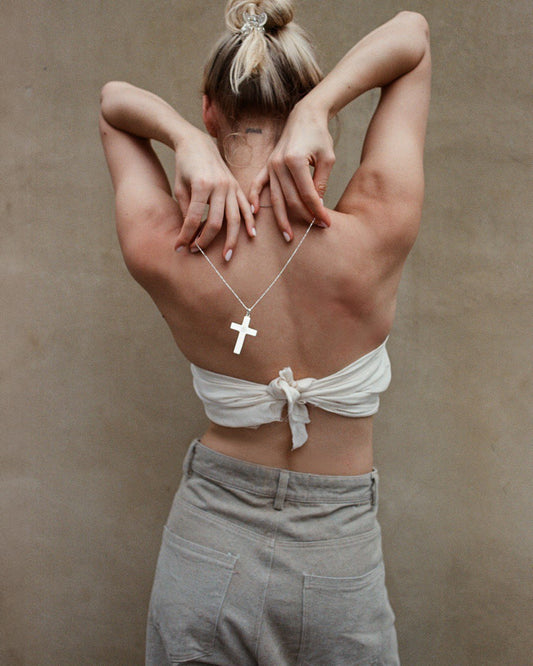 Silver cross with natural pearl