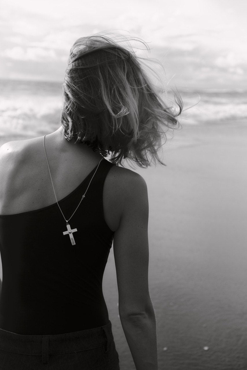 Silver cross with natural pearl