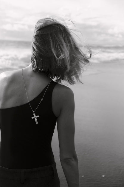Silver cross with natural pearl